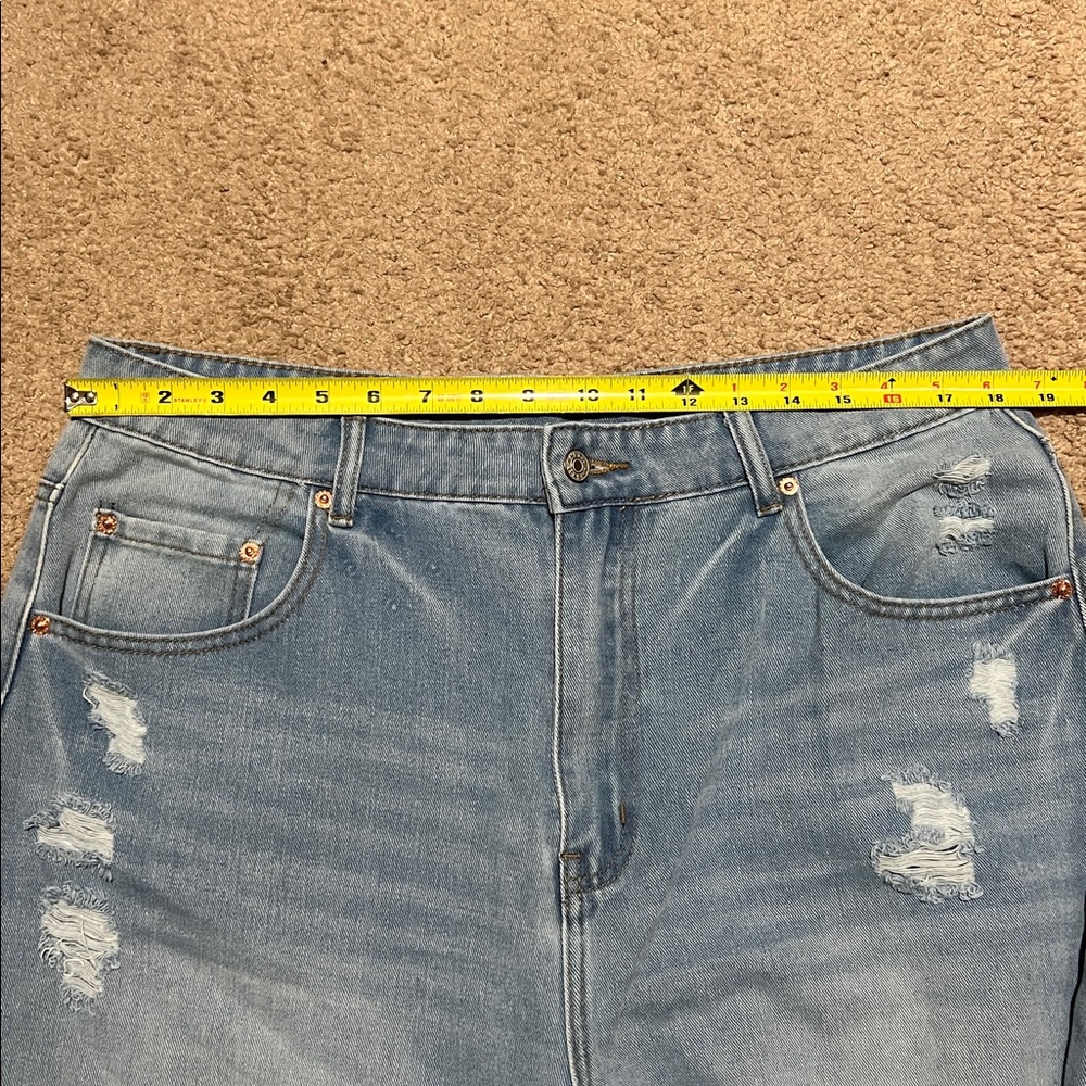 Barrel Leg Distressed Blue Jeans - Picture 6 of 8